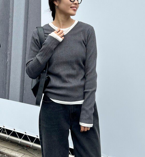 fredy emue「ちびVネックリブニットプルオーバー」|ニット・セーター|