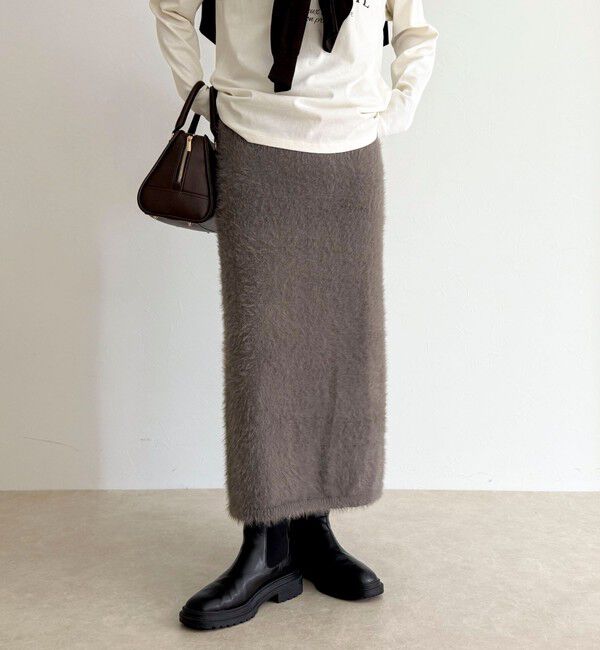 fredy emue「シャギーニットスカート」|タイト|グレイッシュベージュ