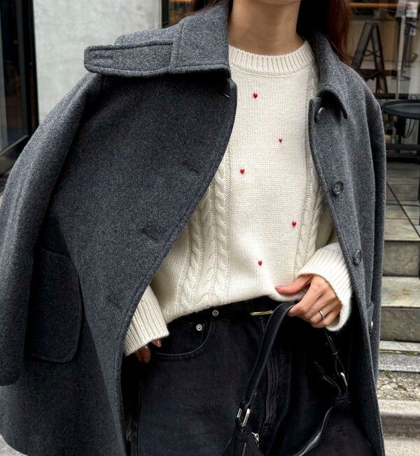 fredy emue「ハート刺繍柄編みニットプルオーバー」|ニット・セーター|