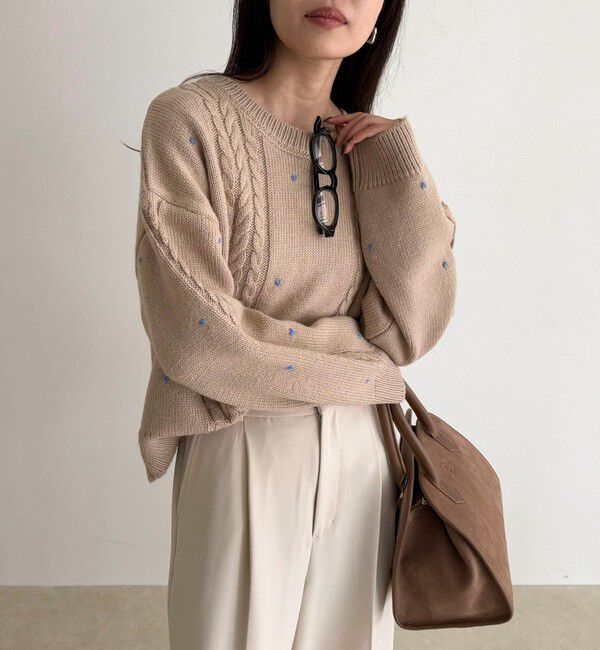 fredy emue「ハート刺繍柄編みニットプルオーバー」|ニット・セーター|ベージュ