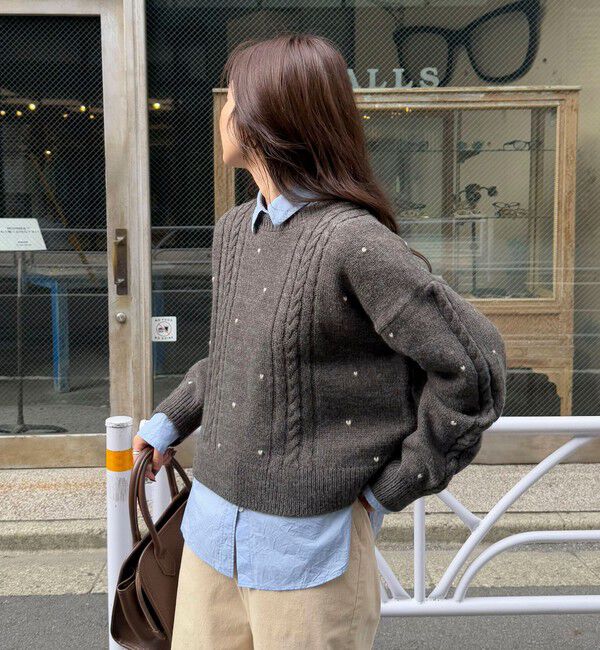 fredy emue「ハート刺繍柄編みニットプルオーバー」|ニット・セーター|