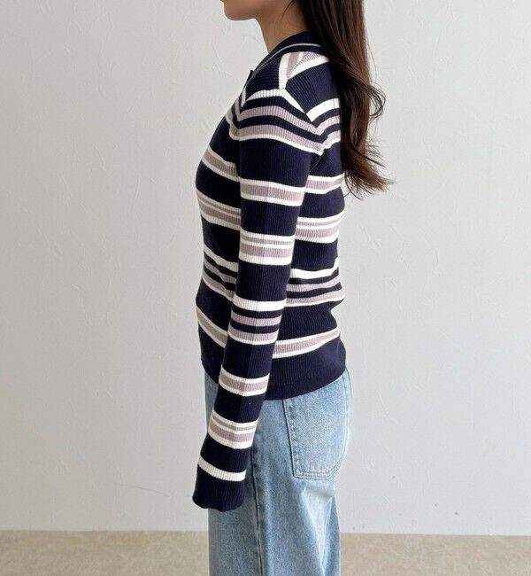 fredy emue「マルチボーダー衿付きリブニット」|ニット・セーター|