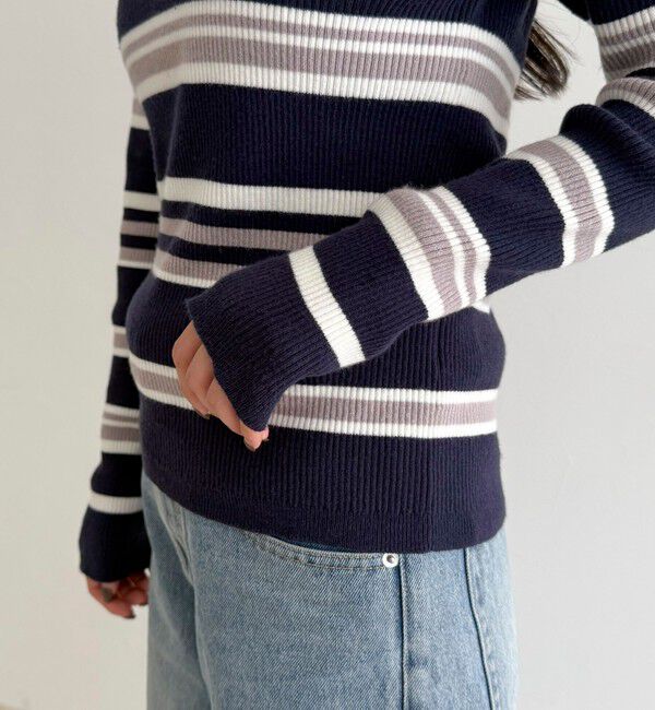 fredy emue「マルチボーダー衿付きリブニット」|ニット・セーター|