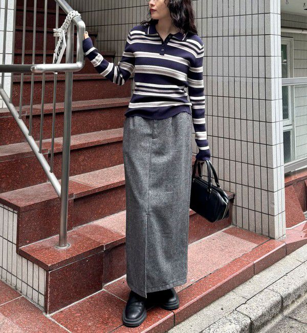 fredy emue「マルチボーダー衿付きリブニット」|ニット・セーター|