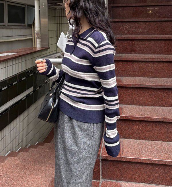 fredy emue「マルチボーダー衿付きリブニット」|ニット・セーター|