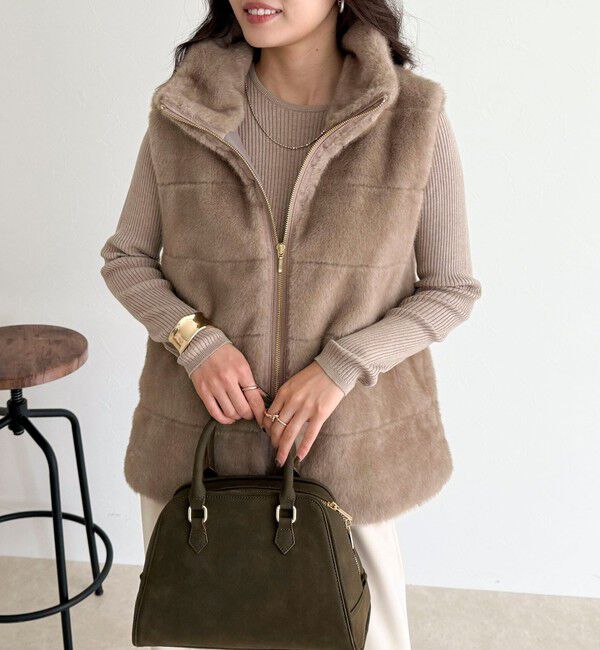 fredy emue「ボーダーキルトファーベスト」|ダウンベスト・ベスト|ブラウン