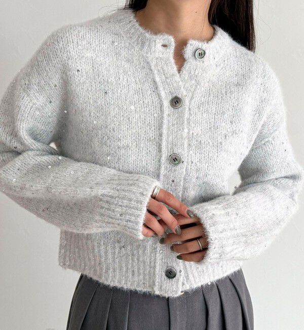fredy emue「スパンコールニットカーディガン」|カーディガン|ライトグレー