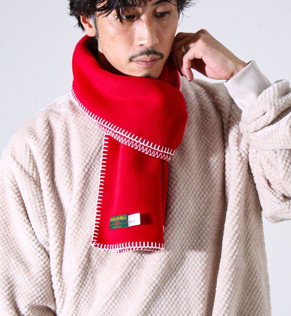 GLOSTER「【GLOSTER別注】【TWEEDMILL】ブランケットステッチフリーススカーフ」|マフラー|レッド