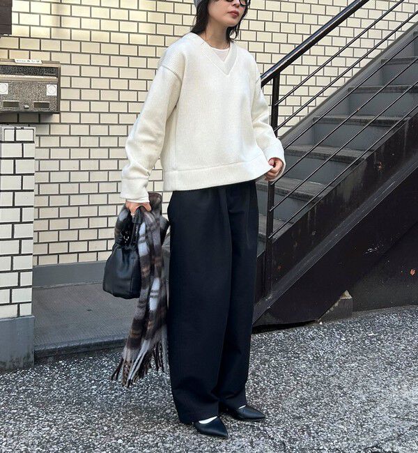 fredy emue「リブ見えニットソーVネックプルオーバー」|Tシャツ・カットソー|