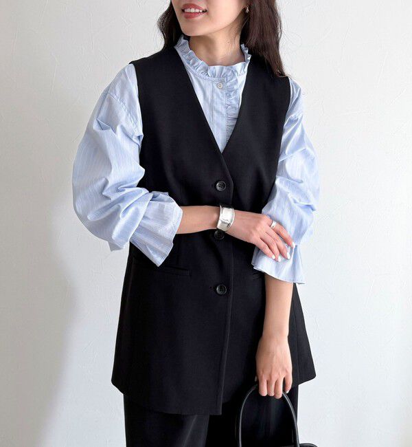 fredy emue「【セットアップ対応】パウダリーツイルベルト付きジレ」|ベスト・ジレ|