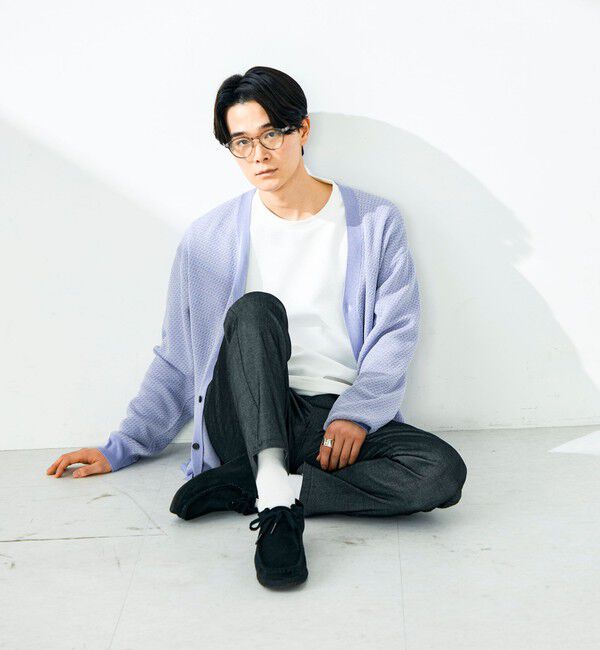 GLOSTER「【シャリ感で軽やか】バーズアイVネック crunchyカーデ」|カーディガン|