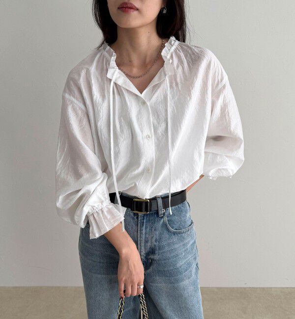 fredy emue「シャイニーシアーギャザーブラウス」|シャツ・ブラウス|オフホワイト