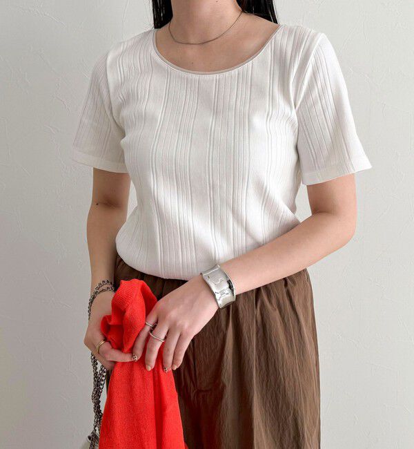 fredy emue「ランダムテレコ5分袖Tシャツ」|Tシャツ・カットソー|オフホワイト