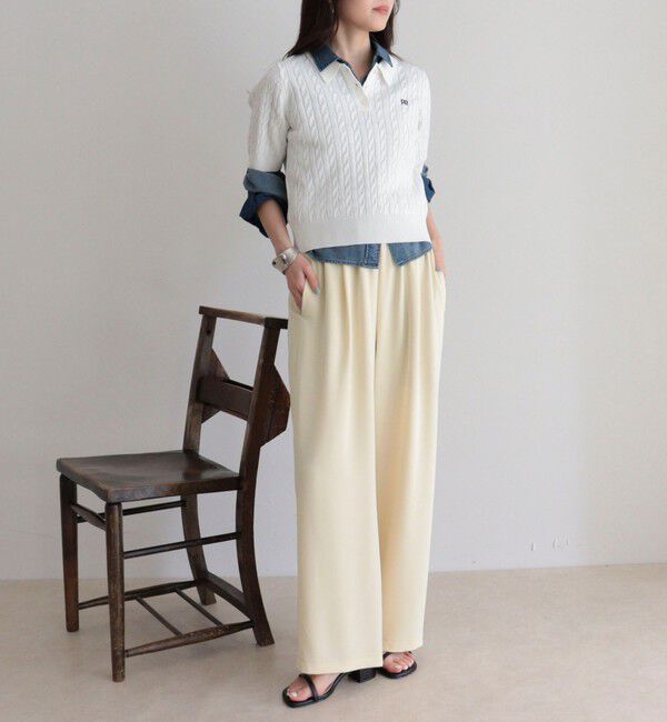 fredy emue「【大人気シリーズの新型登場！】FR刺しゅうケーブル柄半袖ポロ衿プルオーバーニット」|ニット・セーター|