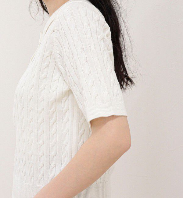 fredy emue「【大人気シリーズの新型登場！】FR刺しゅうケーブル柄半袖ポロ衿プルオーバーニット」|ニット・セーター|