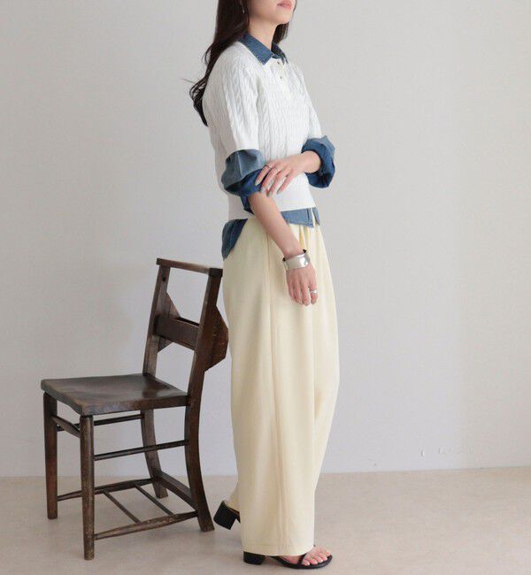 fredy emue「【大人気シリーズの新型登場！】FR刺しゅうケーブル柄半袖ポロ衿プルオーバーニット」|ニット・セーター|