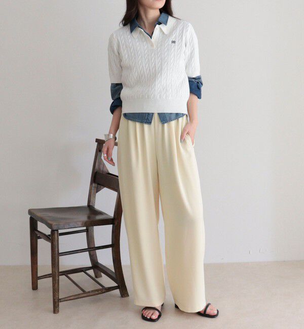 fredy emue「【大人気シリーズの新型登場！】FR刺しゅうケーブル柄半袖ポロ衿プルオーバーニット」|ニット・セーター|