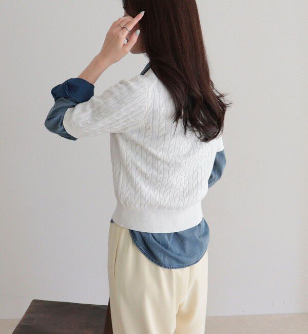 fredy emue「【大人気シリーズの新型登場！】FR刺しゅうケーブル柄半袖ポロ衿プルオーバーニット」|ニット・セーター|