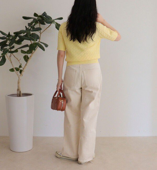 fredy emue「【大人気シリーズの新型登場！】FR刺しゅうケーブル柄半袖ポロ衿プルオーバーニット」|ニット・セーター|