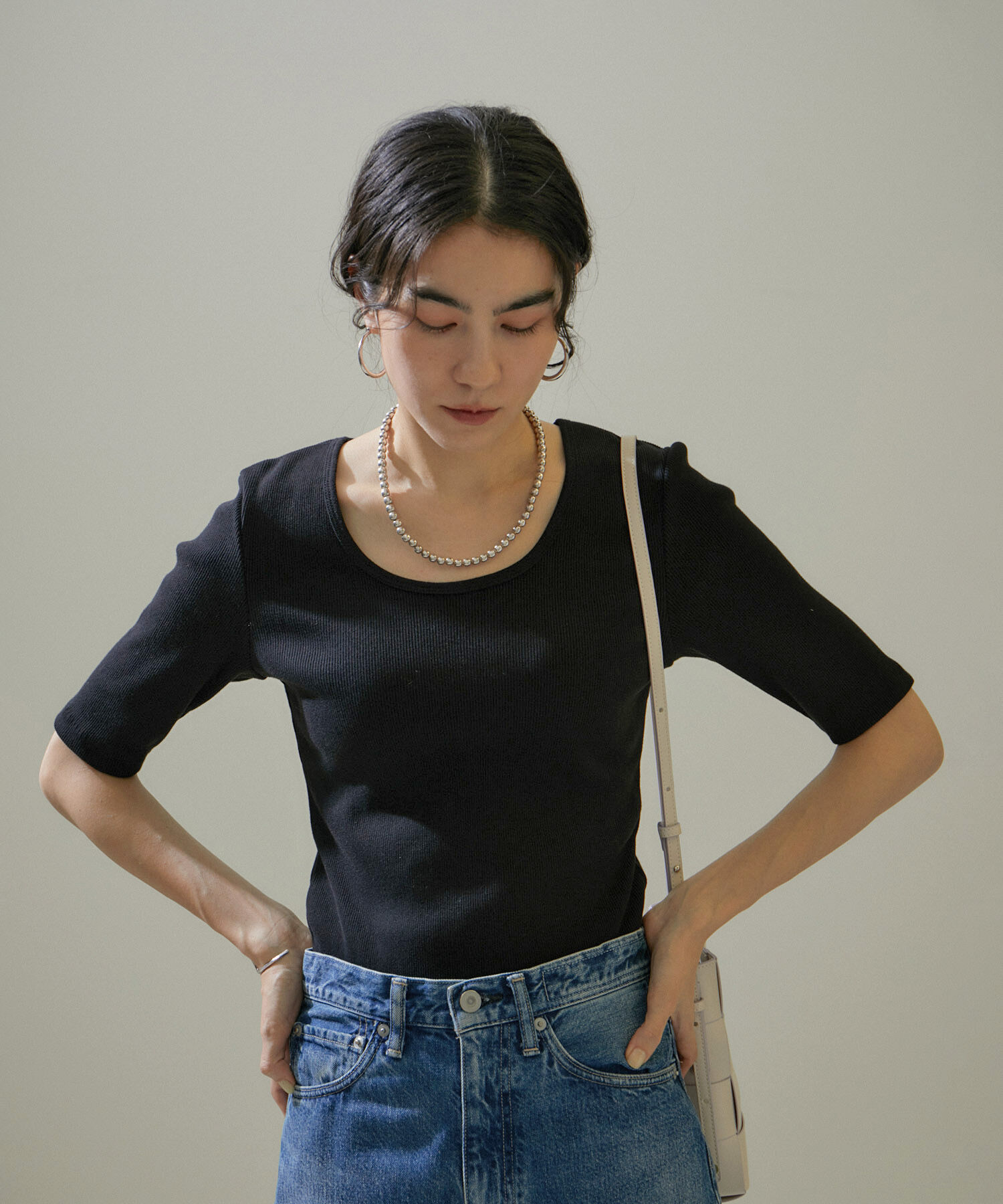 SALON adam et rope'「KINANファームリーリブTシャツ」|Tシャツ・カットソー|ブラック(01)