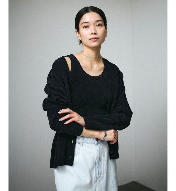 SALON adam et rope'「Vネックカーディガン-CreamyCotton /クリーミーコットン-」|カーディガン|ブラック(01)