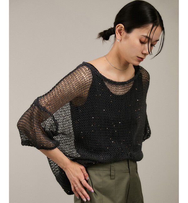 SALON adam et rope'「ギマコットンスパンコールプルオーバー」|ニット・セーター|チャコール(06)
