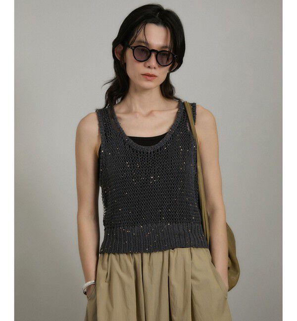 SALON adam et rope'「ギマコットンスパンコールベスト/タンク」|ベスト・ジレ|チャコール(06)