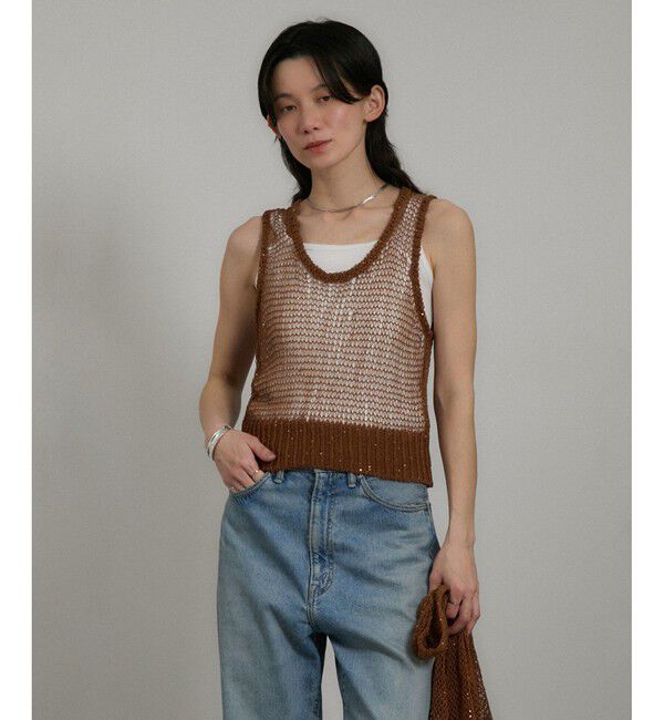SALON adam et rope'「ギマコットンスパンコールベスト/タンク」|ベスト・ジレ|ブラウン系(23)