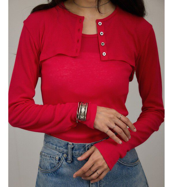 SALON adam et rope'「nu=layerショート丈カーディガン」|カーディガン|レッド(60)