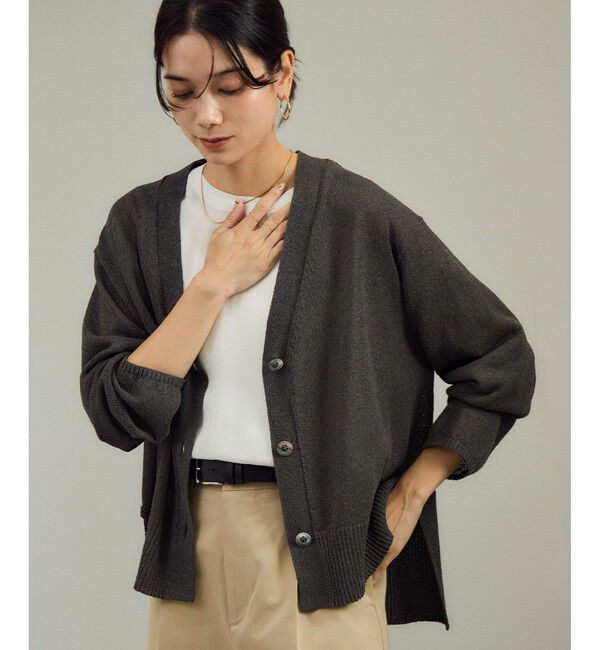 SALON adam et rope'「ペーパーヤーンVネックカーディガン［手洗い可/和紙素材］」|カーディガン|チャコール(06)