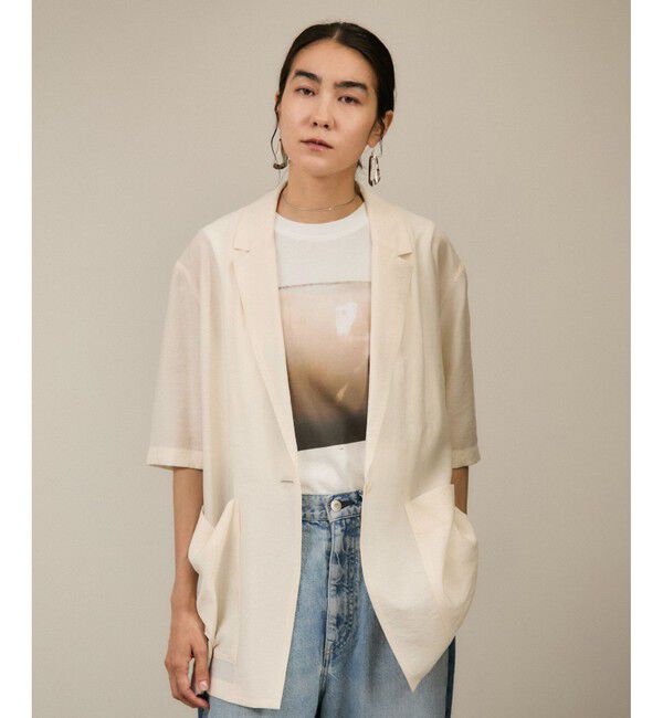 SALON adam et rope'「【WEB限定】シアーハーフスリーブジャケット［洗える・冷房対策］」|テーラードジャケット|オフホワイト(15)