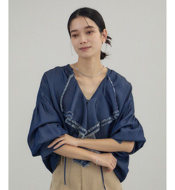 SALON adam et rope'「デニムライクラッフルフリルブラウス」|シャツ・ブラウス|