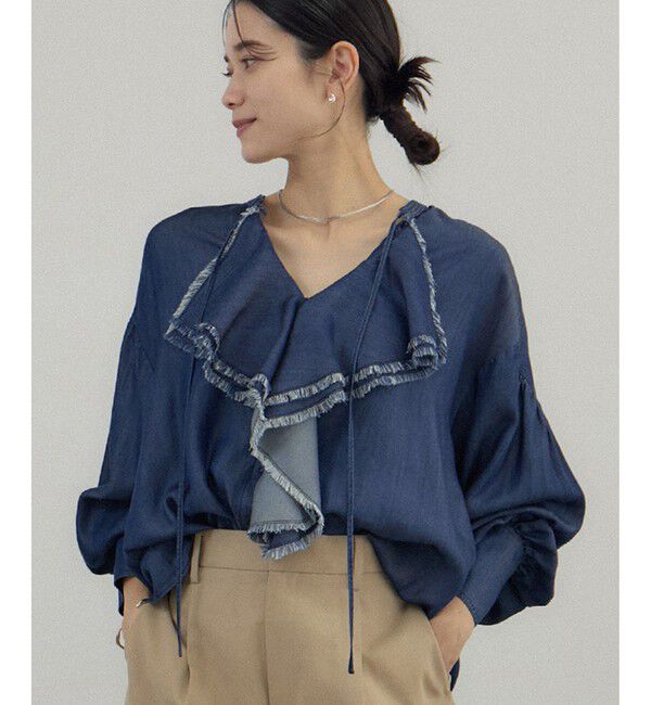 SALON adam et rope'「デニムライクラッフルフリルブラウス」|シャツ・ブラウス|