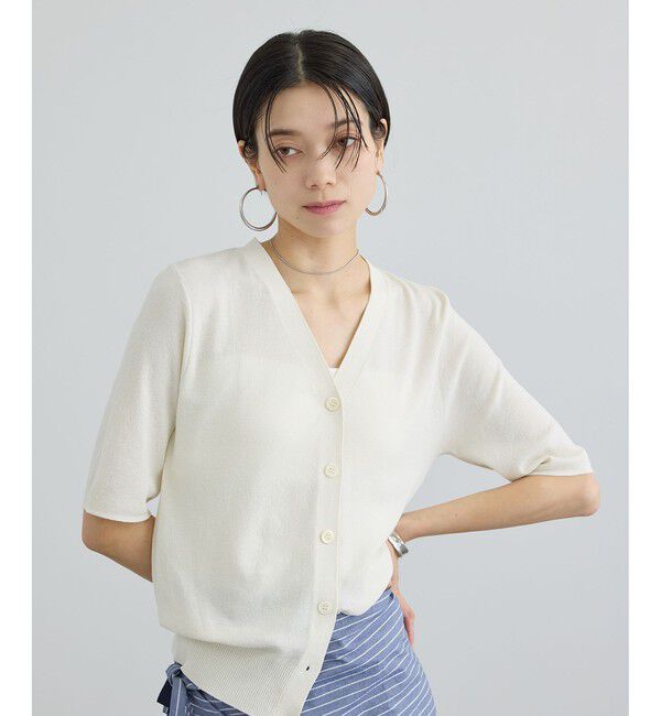 SALON adam et rope'「LOTUS ハーフスリーブVネックカーディガン / アンサンブル対応」|カーディガン|