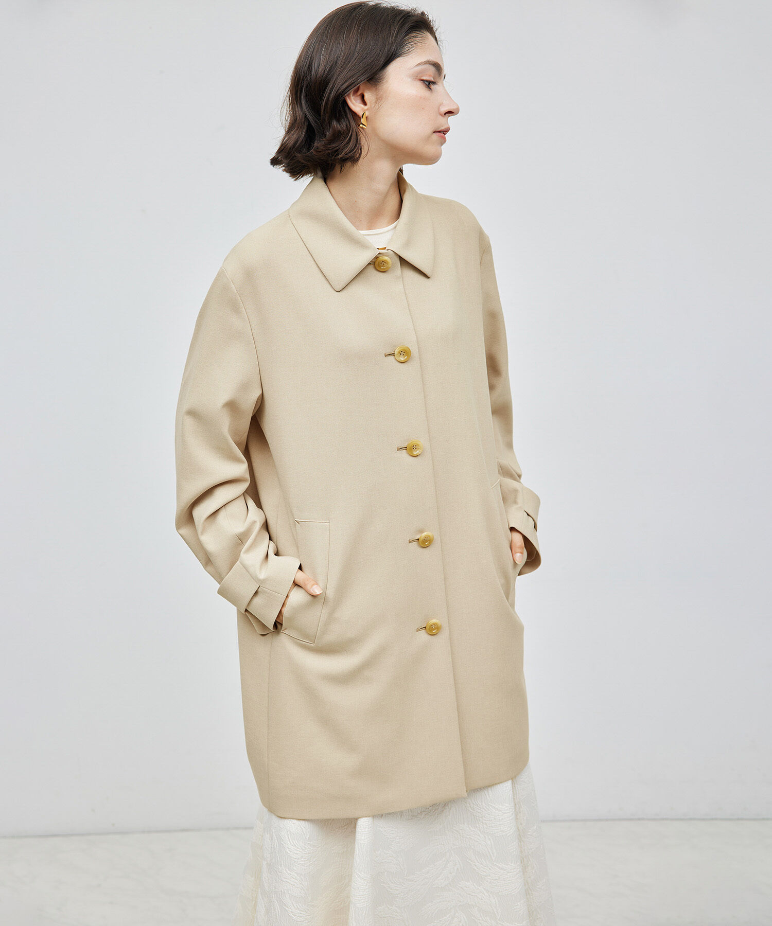 ROPE「ミドル丈ステンカラーコート《軽量・しわになりにくい・ストレッチ素材》」|ステンカラーコート|