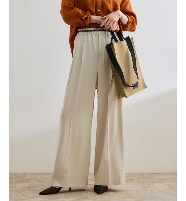 ROPE「【洗える・カセット服・新色追加】バックサテンイージーワイドパンツ/お仕事・通勤・セットアップ対応」|チノ|ベージュ(27)