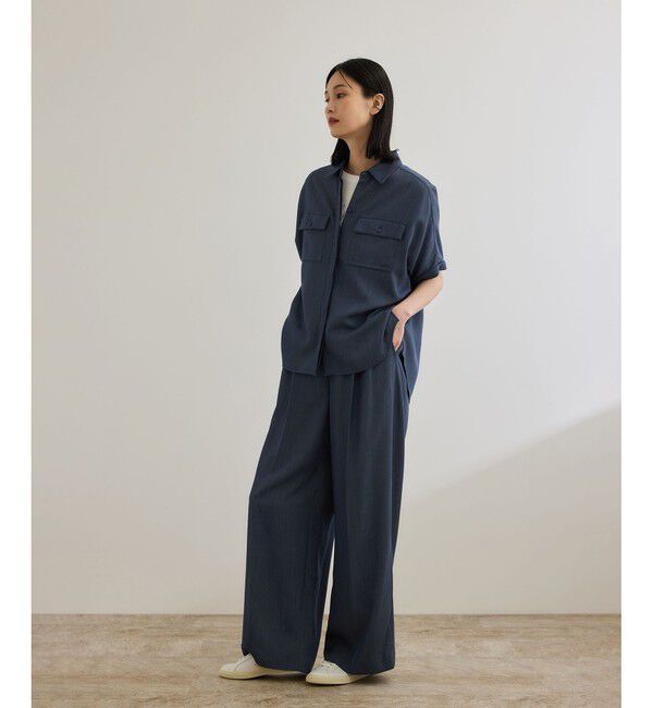 ROPE「【洗える・カセット服・新色追加】バックサテンイージーワイドパンツ/お仕事・通勤・セットアップ対応」|チノ|