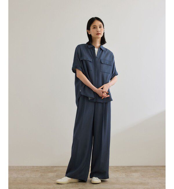 ROPE「【洗える・カセット服・新色追加】バックサテンイージーワイドパンツ/お仕事・通勤・セットアップ対応」|チノ|