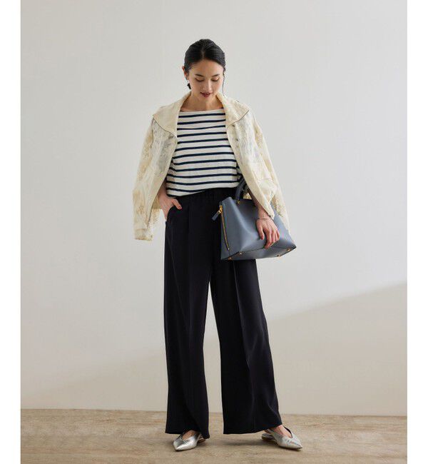 ROPE「【洗える・カセット服・新色追加】バックサテンイージーワイドパンツ/お仕事・通勤・セットアップ対応」|チノ|