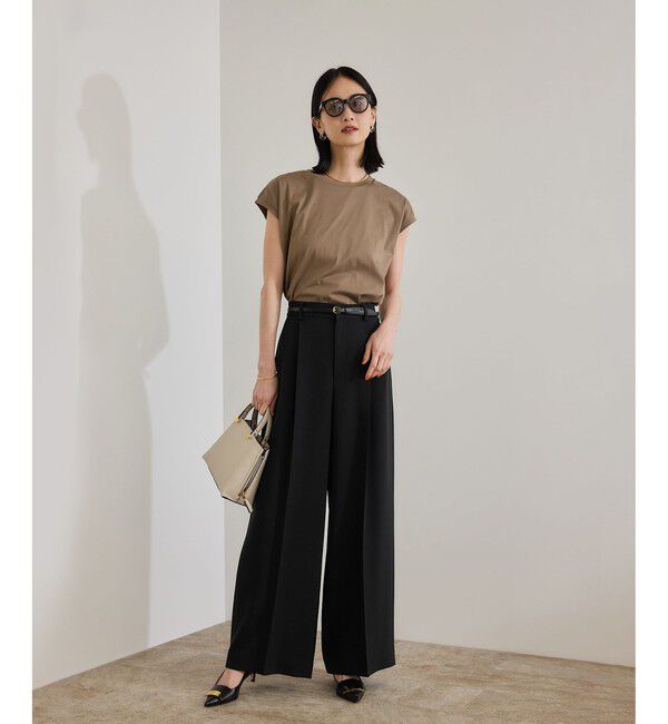 ROPE「[美人パンツ]ダブルクロスワイドパンツ/イージーケア」|チノ|