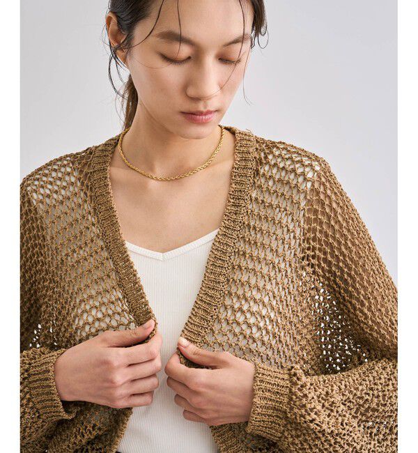 ROPE「【洗える】テープヤーンメッシュニットボレロ」|カーディガン|ベージュ(27)