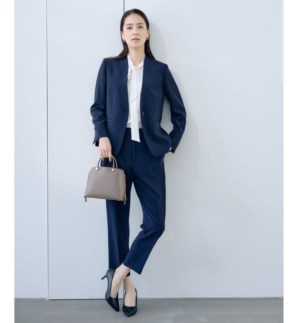 ROPE「トリアセダブルクロス Ｖネックジャケット/セットアップ対応・イージーケア・26SS」|ノーカラージャケット|