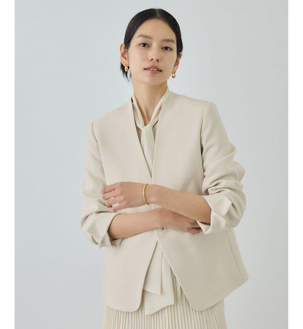 ROPE「トリアセダブルクロス Ｖネックジャケット/セットアップ対応・イージーケア・26SS」|ノーカラージャケット|