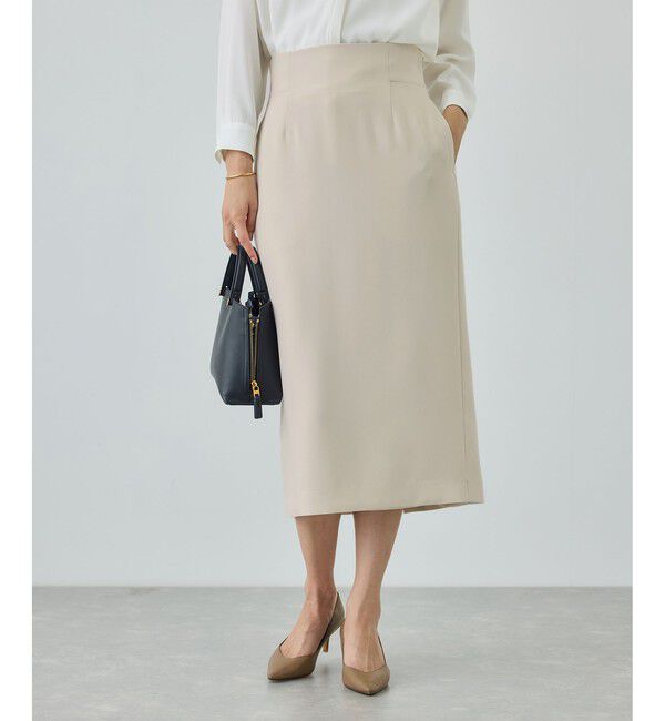 ROPE「トリアセダブルクロス ハイウエストタイトスカート/セットアップ対応・イージーケア・26SS」|スカート|ベージュ(27)