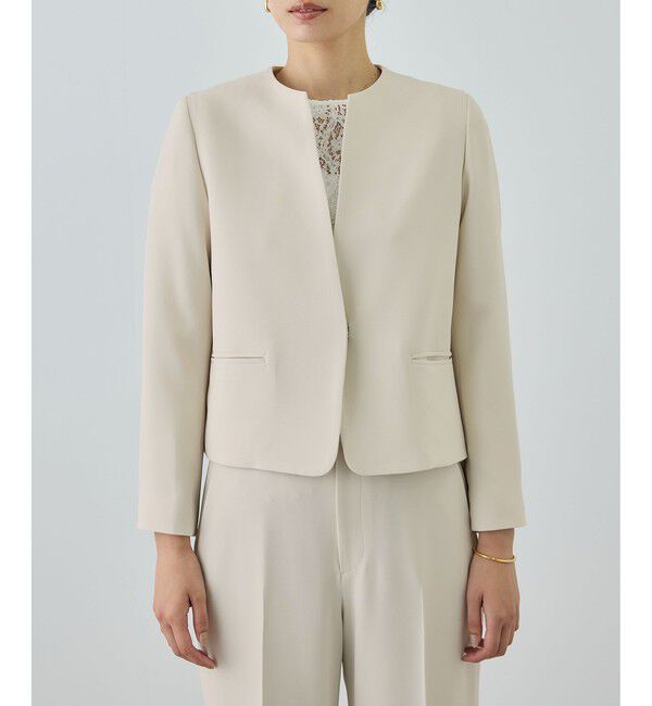 ROPE「トリアセダブルクロス クルーネックジャケット/セットアップ対応・イージーケア・26SS」|ノーカラージャケット|