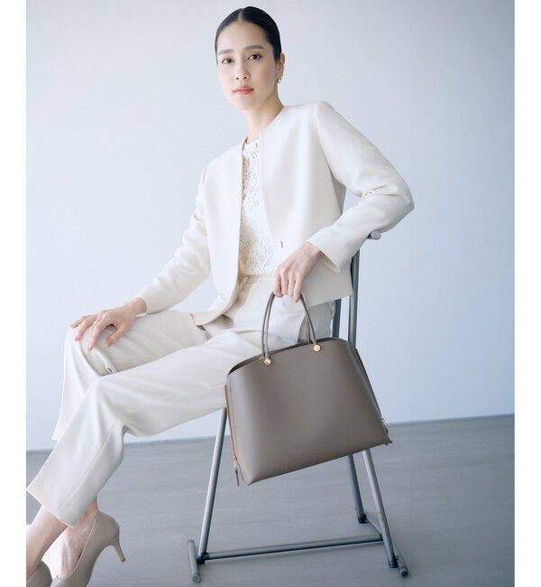 ROPE「トリアセダブルクロス クルーネックジャケット/セットアップ対応・イージーケア・26SS」|ノーカラージャケット|