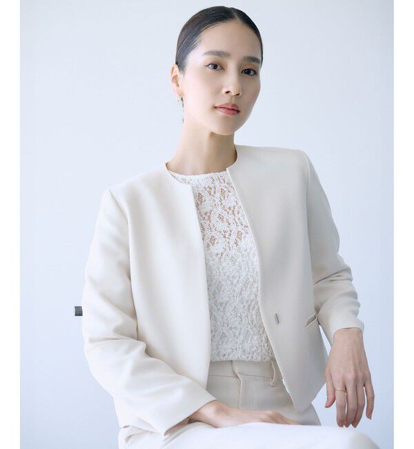 ROPE「トリアセダブルクロス クルーネックジャケット/セットアップ対応・イージーケア・26SS」|ノーカラージャケット|