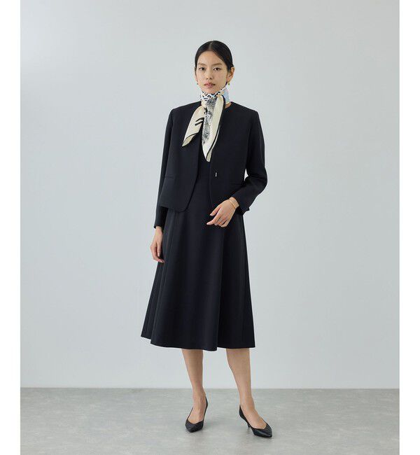 ROPE「トリアセダブルクロス クルーネックジャケット/セットアップ対応・イージーケア・26SS」|ノーカラージャケット|