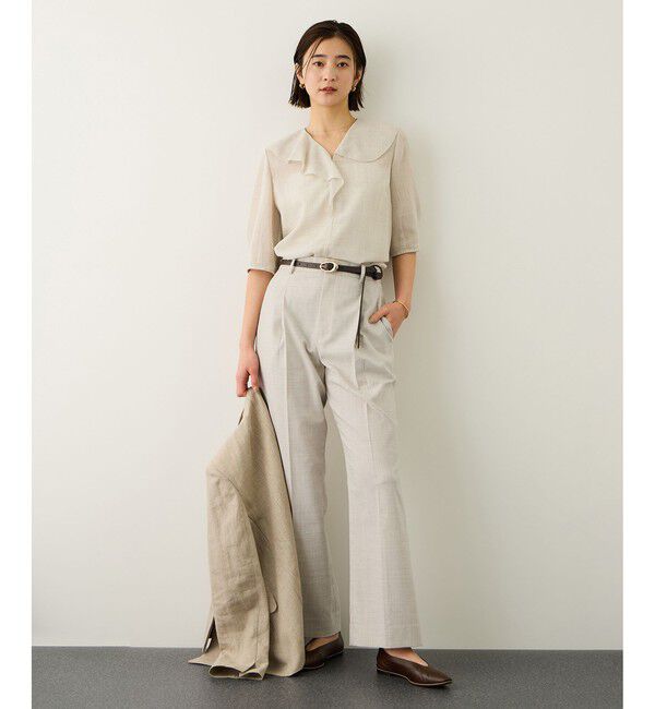 ROPE「リネンライクセミフレアパンツ/セットアップ対応・イージーケア」|チノ|