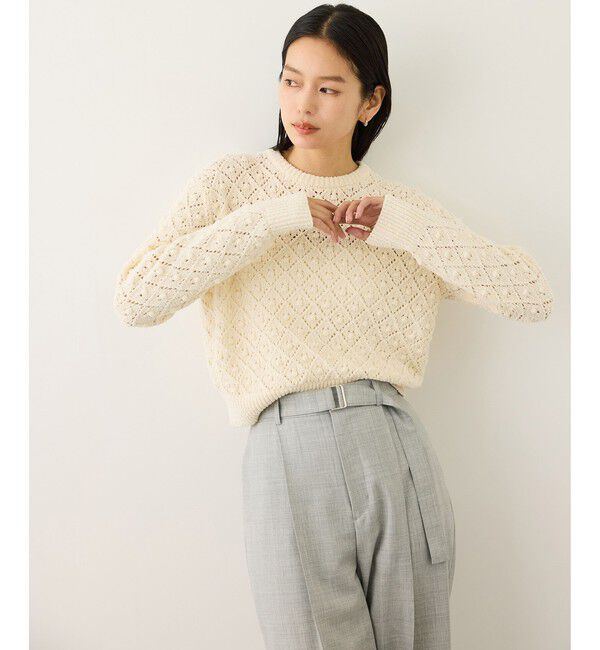 ROPE「ダイヤ柄ポップコーン編みプルオーバー/イージーケア」|ニット・セーター|